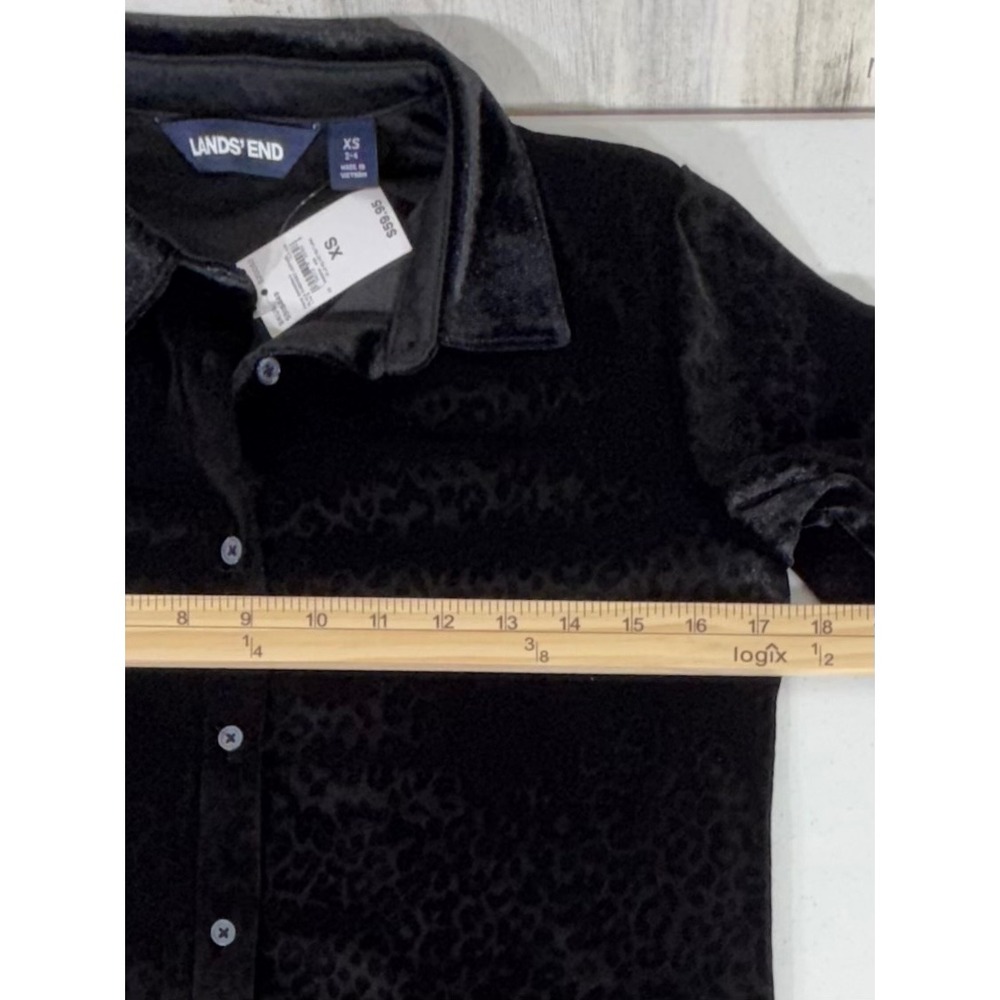 Lands End Button Down Tunic Size XS Black Velvet Leopard Animal Print New NWT‎ - Picture 4 of 8